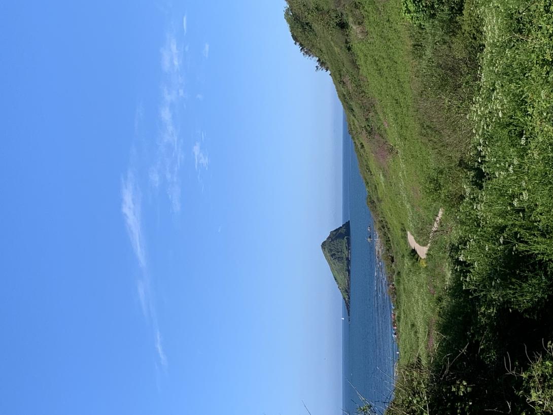 View down path to Wembury Beach and Mew Stone - photo credit Kate Duncan